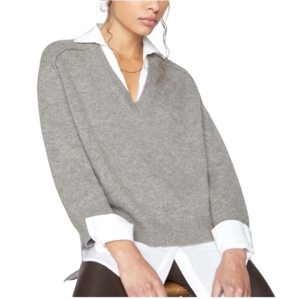 BROCHU WALKER LOOKER LAYER V-NECK CASHMERE BLEND GREY SWEATER SIZE XS - Picture 4 of 14